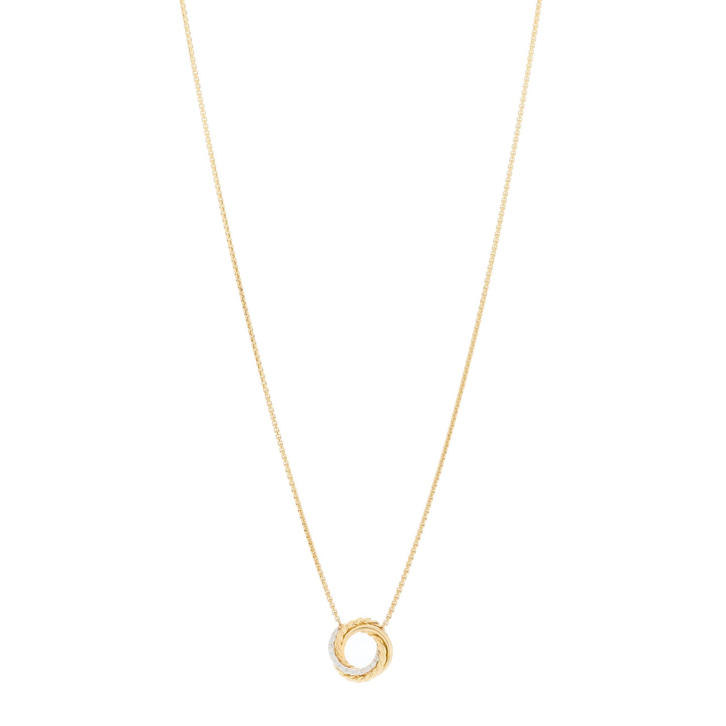 18K Yellow Gold Diamond 14.5mm Crossover Pendant Necklace