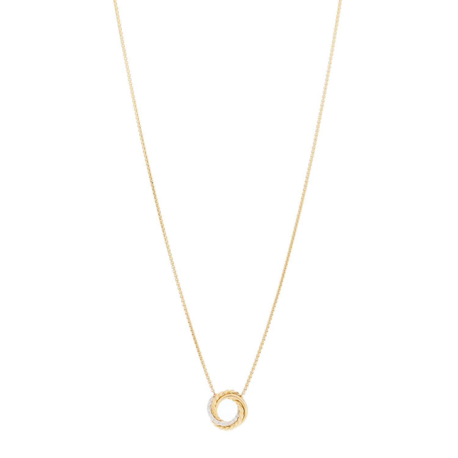 David Yurman 18K Yellow Gold Diamond 14.5mm Crossover Pendant Necklace 1 of 3