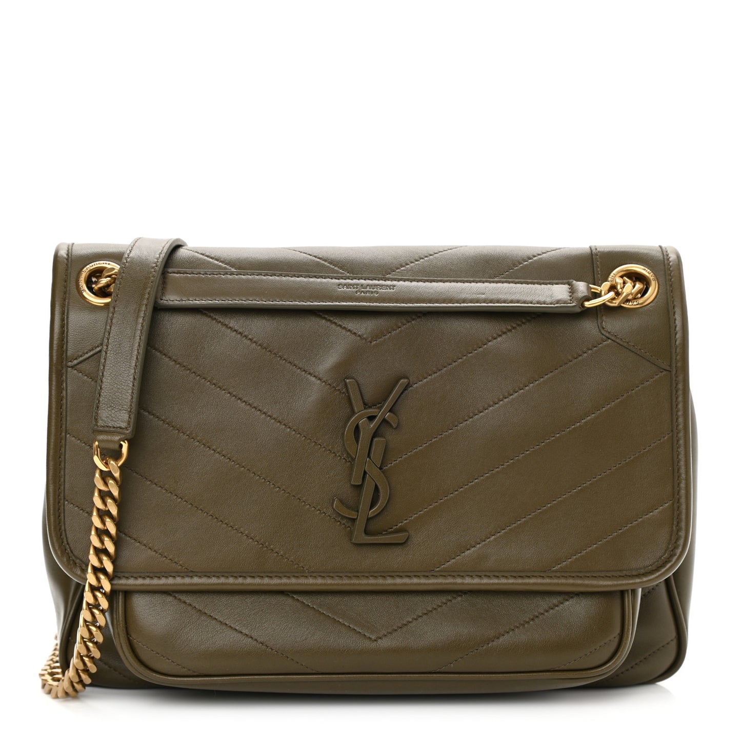 Lambskin Matelasse Monogram Medium Niki Chain Satchel Seaweed
