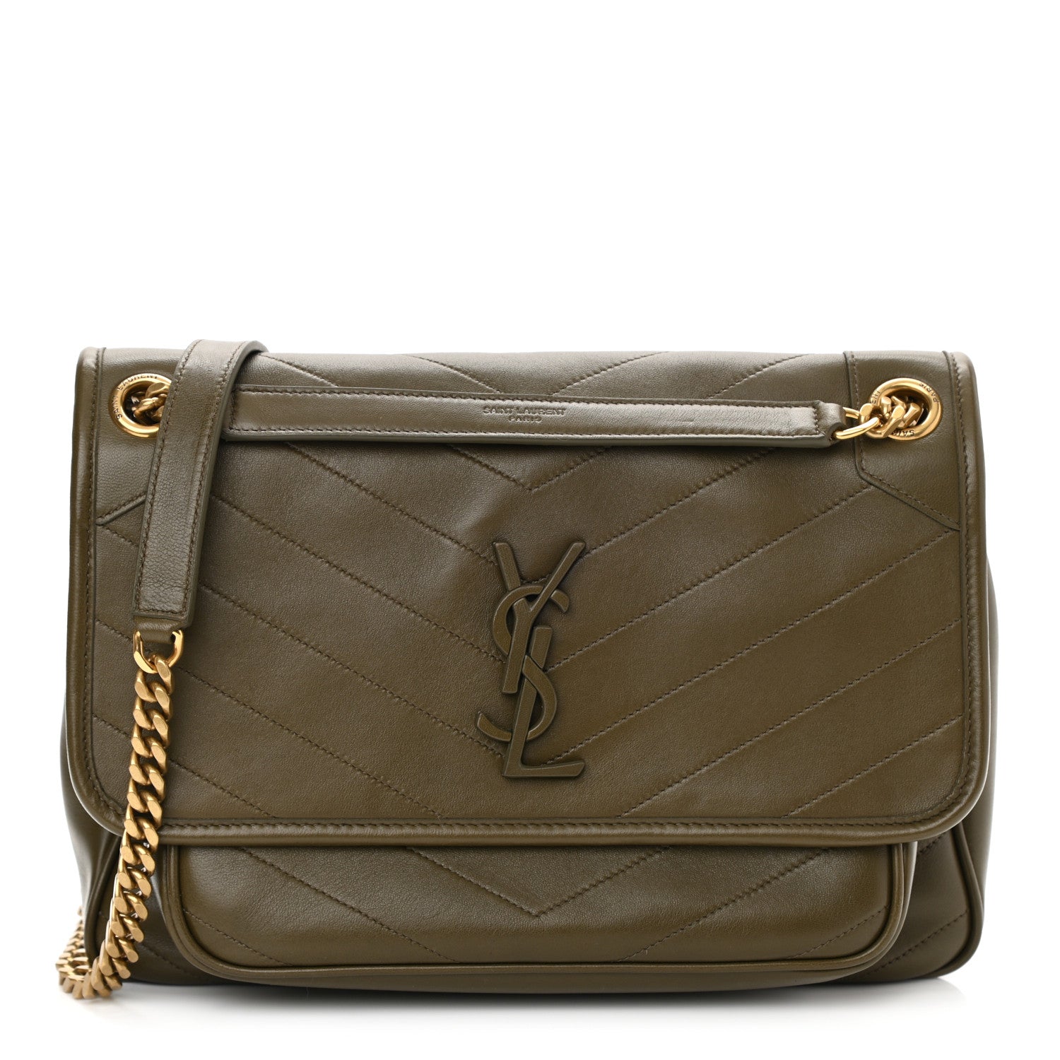 Saint Laurent Lambskin Matelasse Monogram Medium Niki Chain Satchel Seaweed 1 of 9