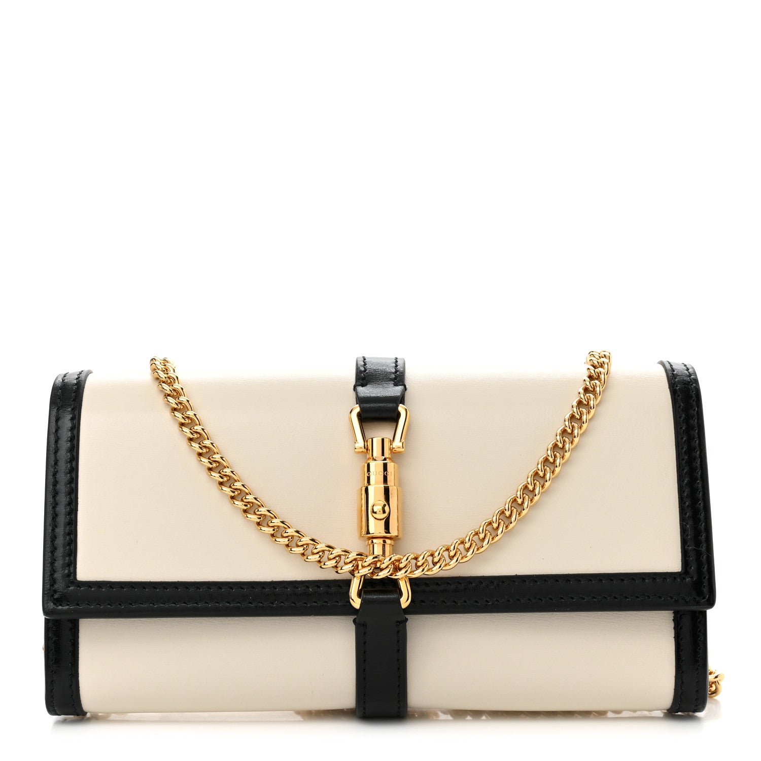 Gucci Calfskin Bi-Color Jackie 1961 Chain Wallet Mystic White Black 1 of 9