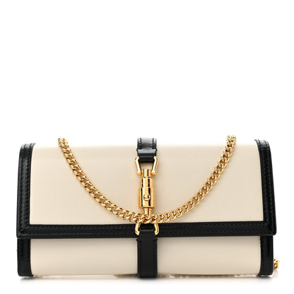 Gucci Calfskin Bi-Color Jackie 1961 Chain Wallet Mystic White Black 1 of 9