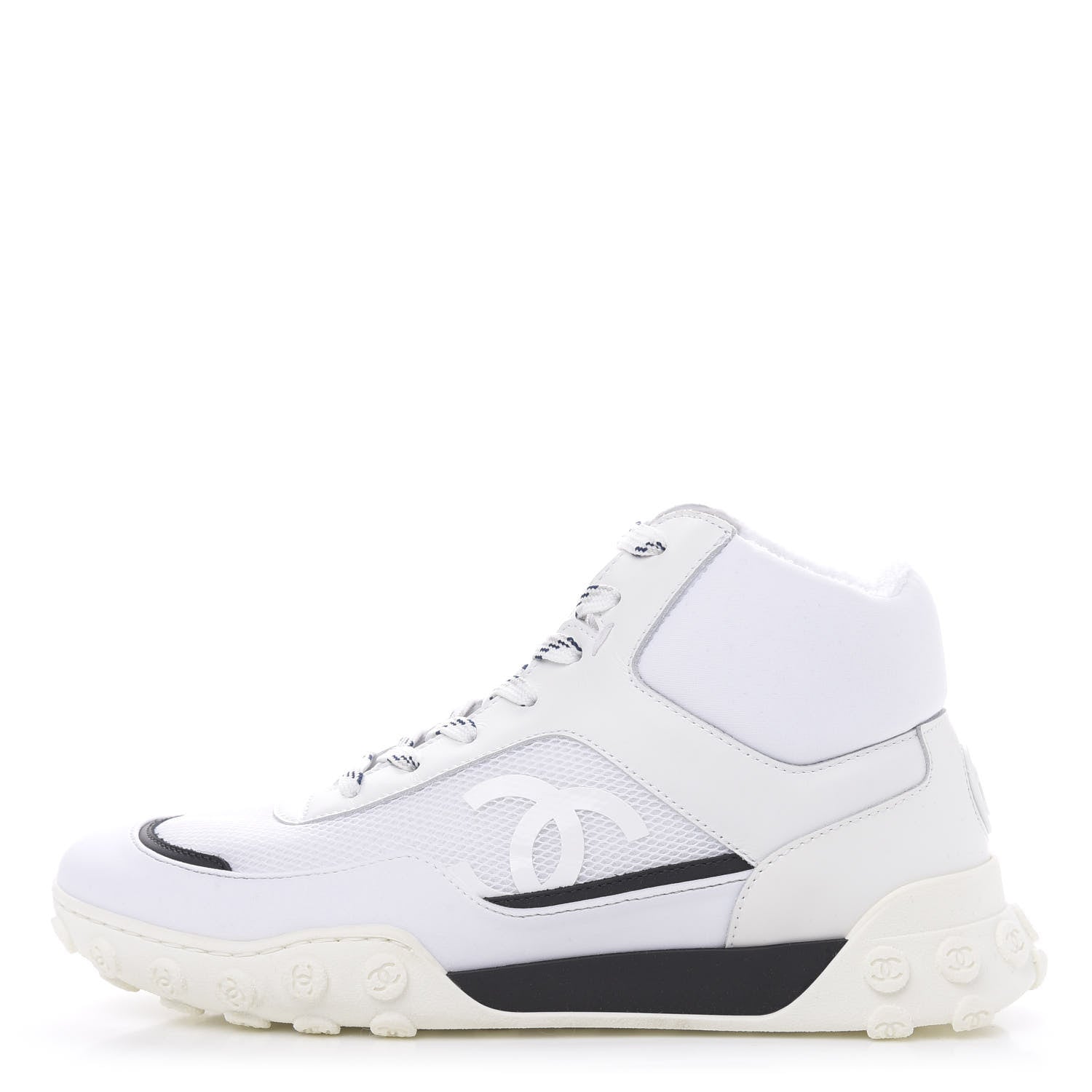 Chanel Calfskin Mesh Lycra Womens Logo High Top Sneakers 38 White 1 of 7