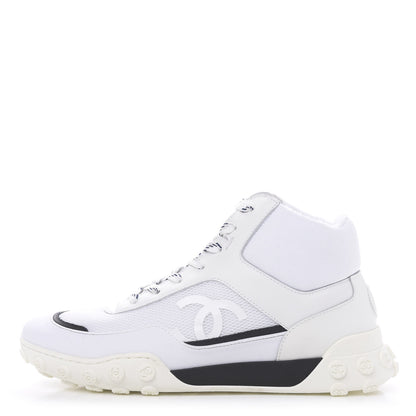 Chanel Calfskin Mesh Lycra Womens Logo High Top Sneakers 38 White 1 of 7