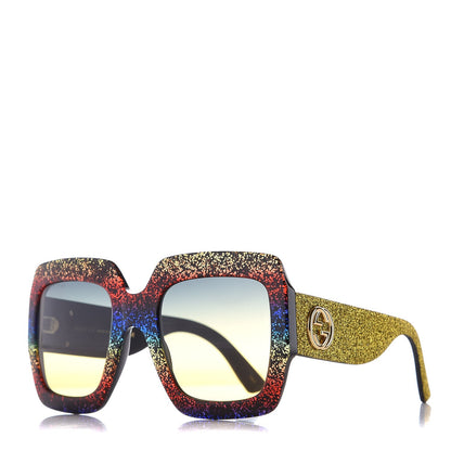 Gucci Square Frame GG0102S Sunglasses Glitter Gold Multi 1 of 9