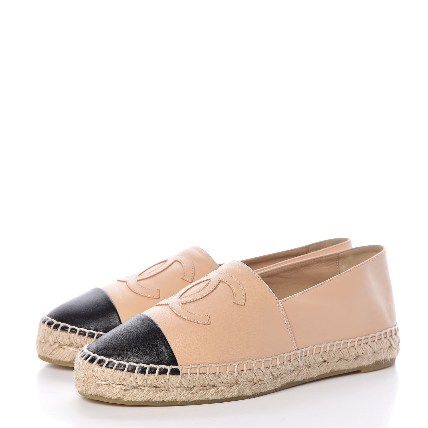 Chanel Lambskin CC Espadrilles 38 Beige Black 3 of 10