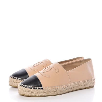 Chanel Lambskin CC Espadrilles 38 Beige Black 3 of 10