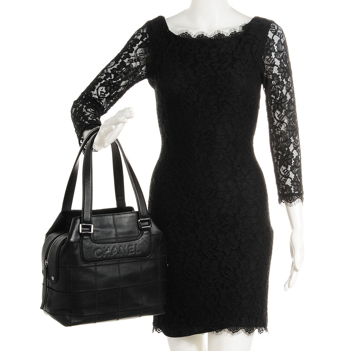 Caviar Square Stitched Large Tote Black