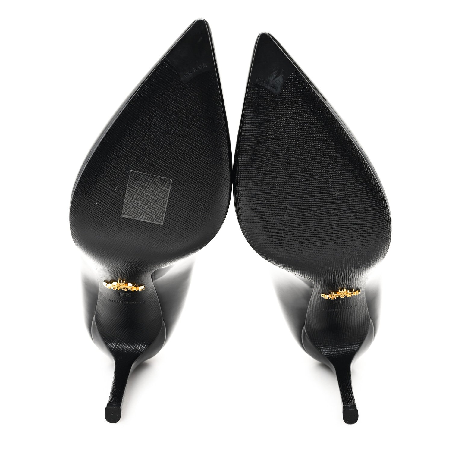 Prada Patent Metal Logo Pumps 34 Black 6 of 9