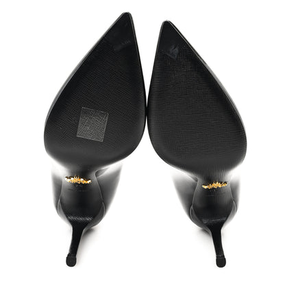Prada Patent Metal Logo Pumps 34 Black 6 of 9
