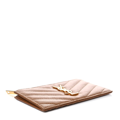 Saint Laurent Grain De Poudre Matelasse Chevron Monogram Fragments Zippered Card Case Cork 4 of 8