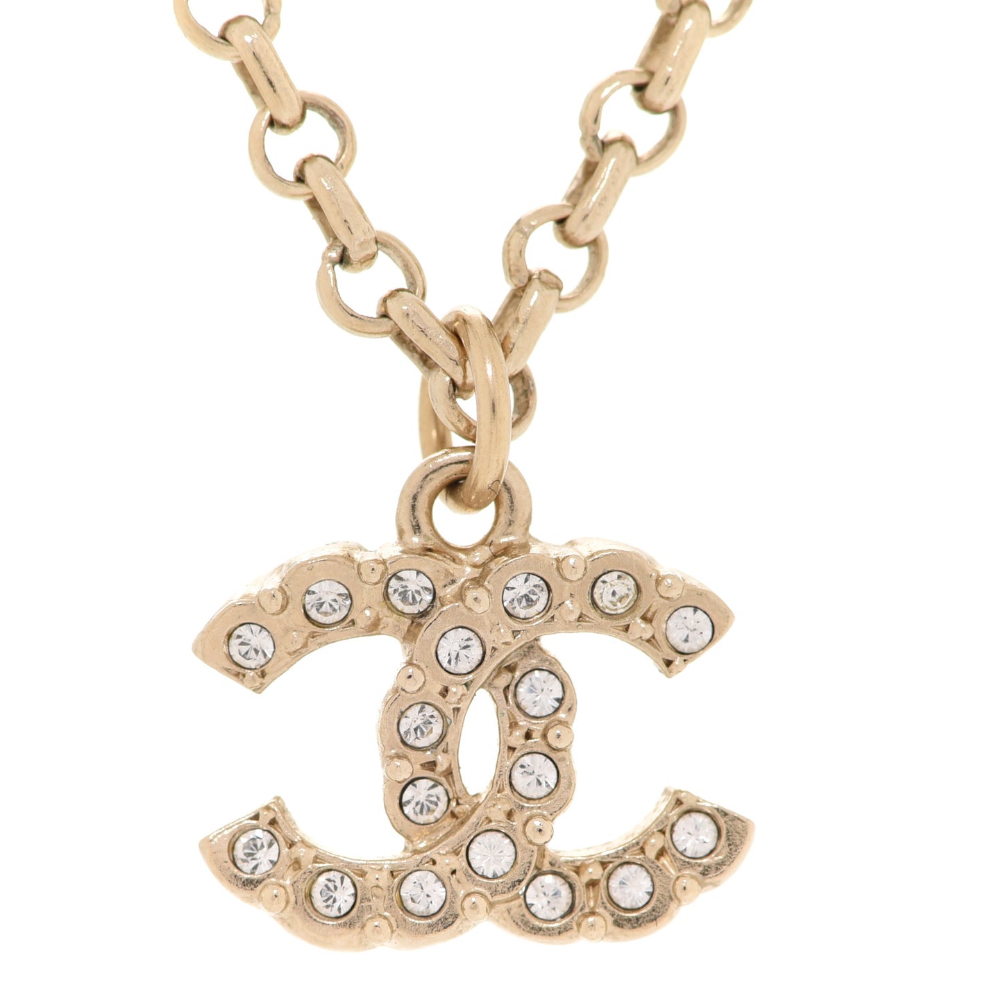 Pearl Crystal CC Pendant Necklace Gold