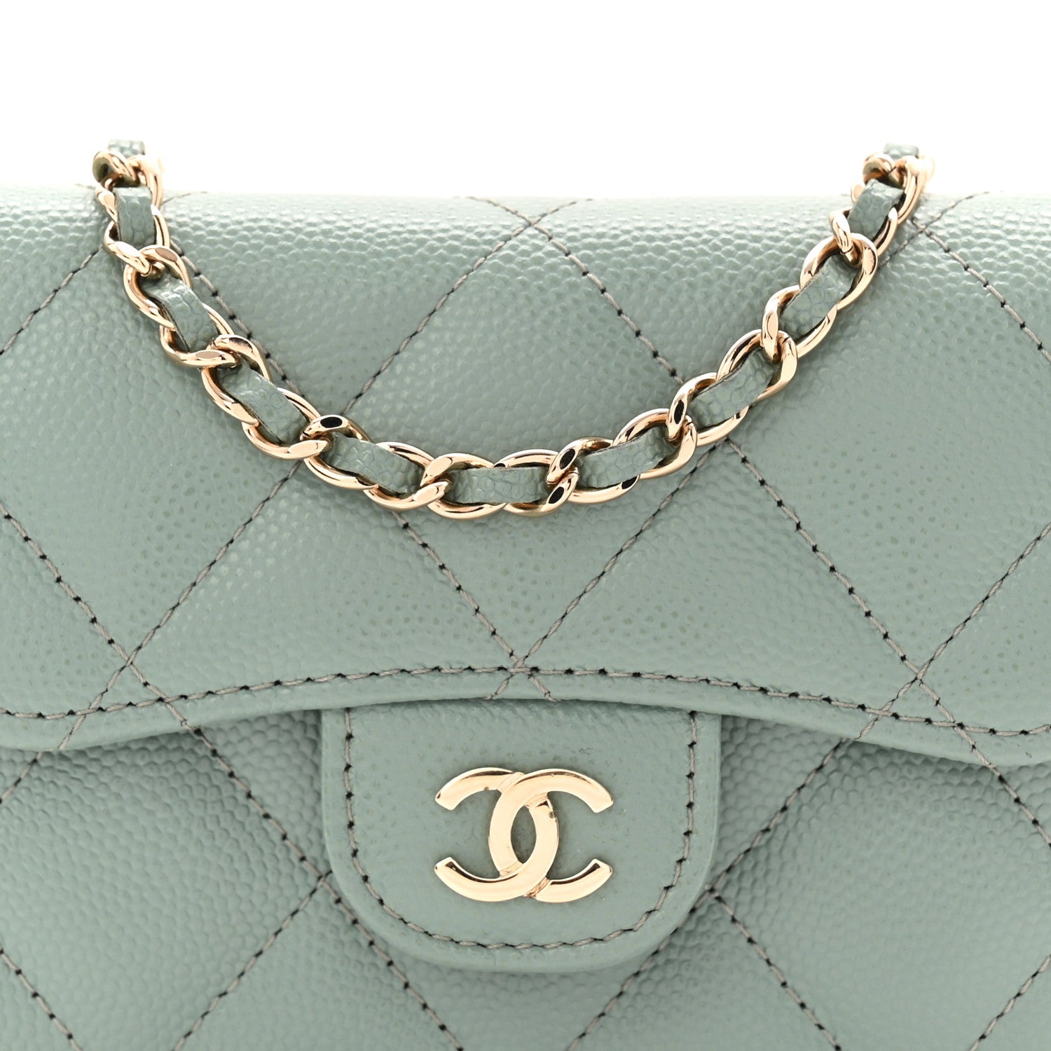 Chanel Caviar Quilted Flap Card Holder On Chain Light Green 9 of 11