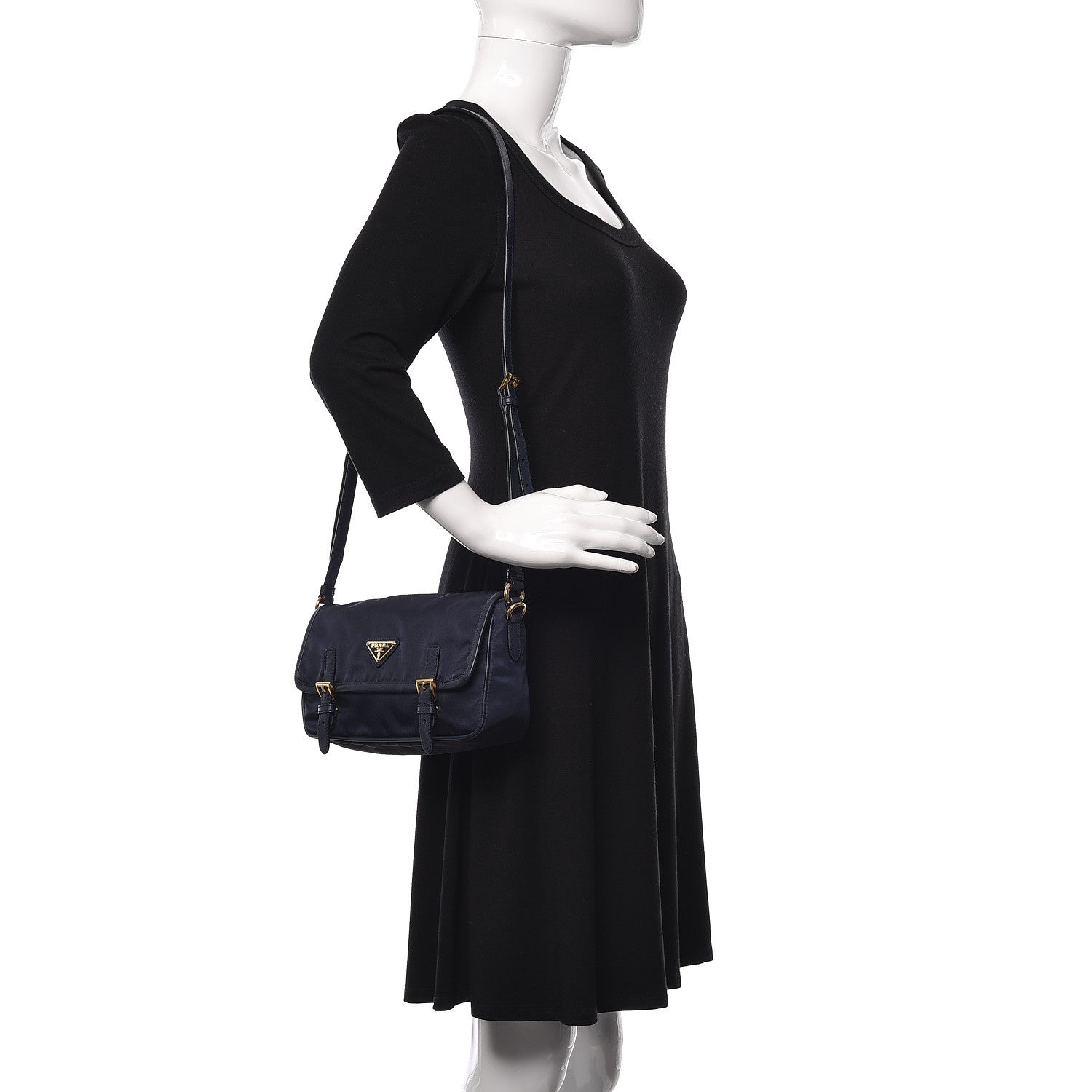 Prada Tessuto Nylon Saffiano Small Messenger Bag Blue 2 of 9