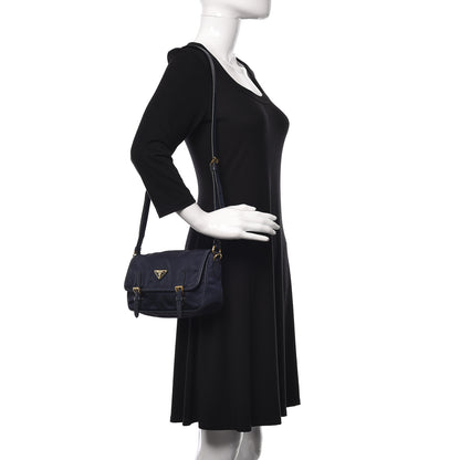 Prada Tessuto Nylon Saffiano Small Messenger Bag Blue 2 of 9
