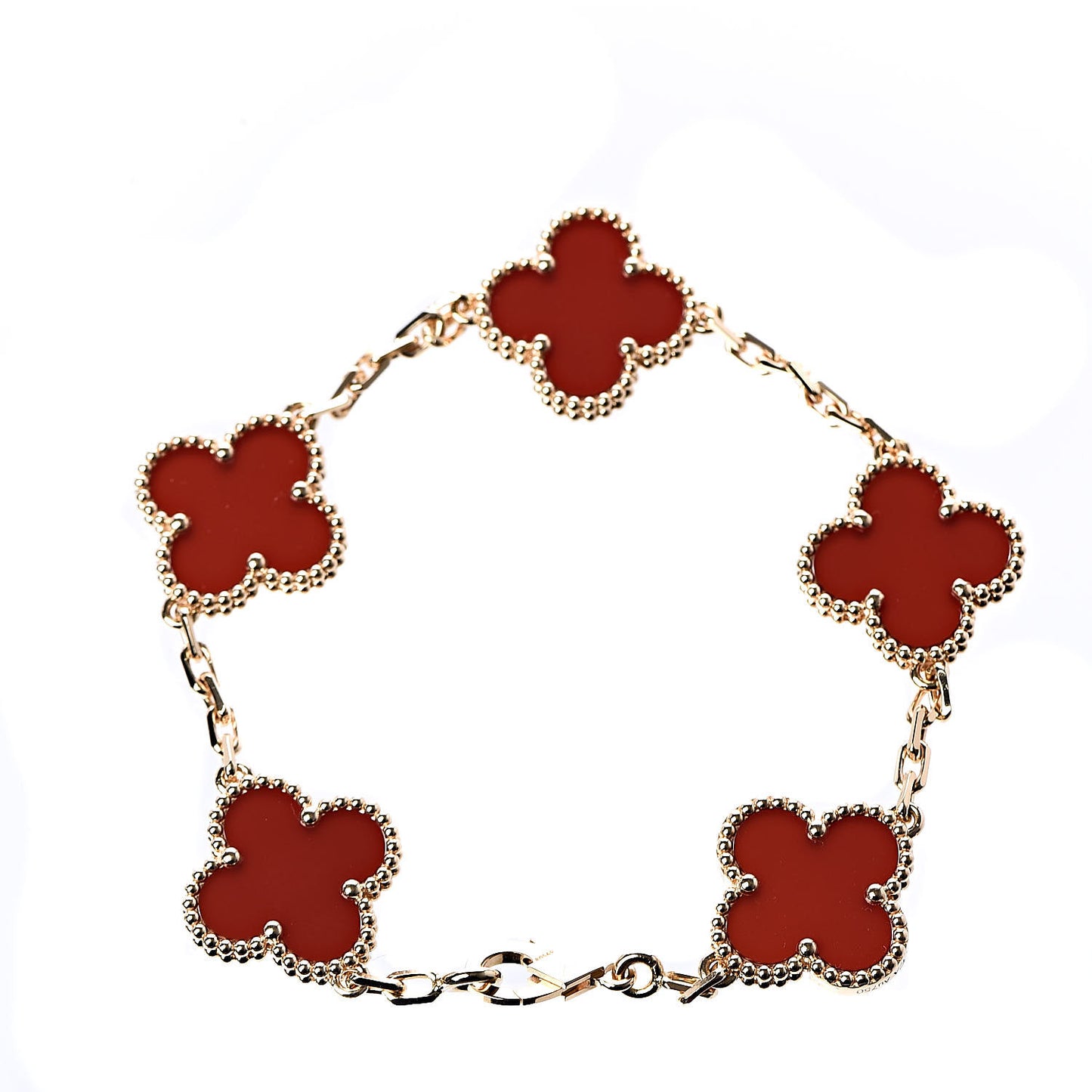 18K Yellow Gold Carnelian 5 Motifs Vintage Alhambra Bracelet