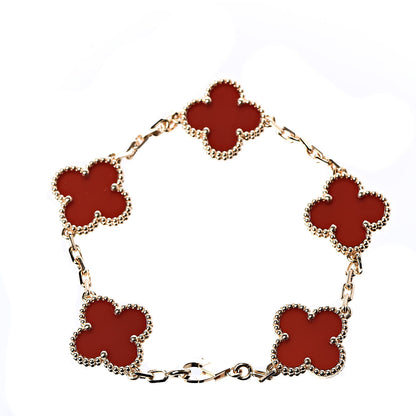 Van Cleef & Arpels 18K Yellow Gold Carnelian 5 Motifs Vintage Alhambra Bracelet 3 of 6