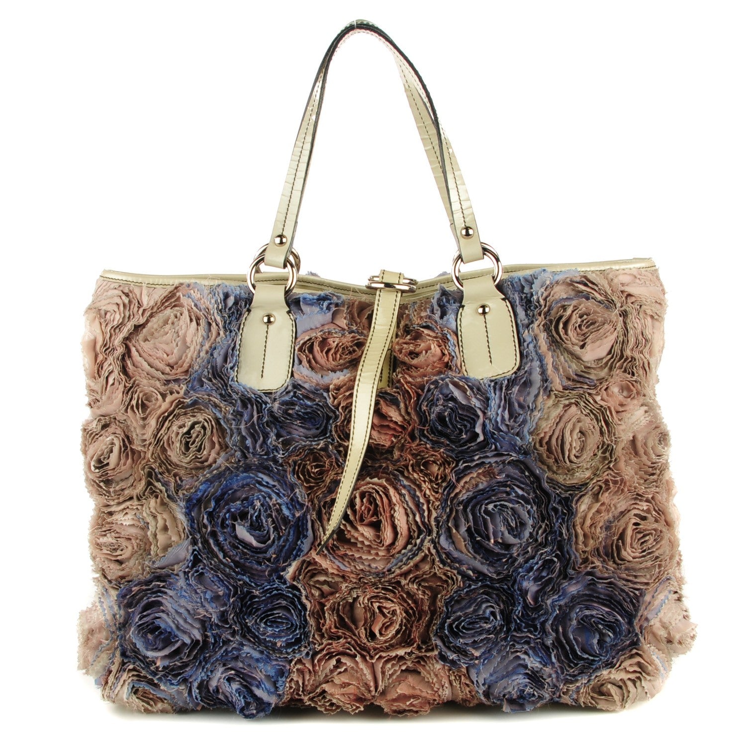 Valentino Garavani Silk Rosier Tote Violet Cream 1 of 8