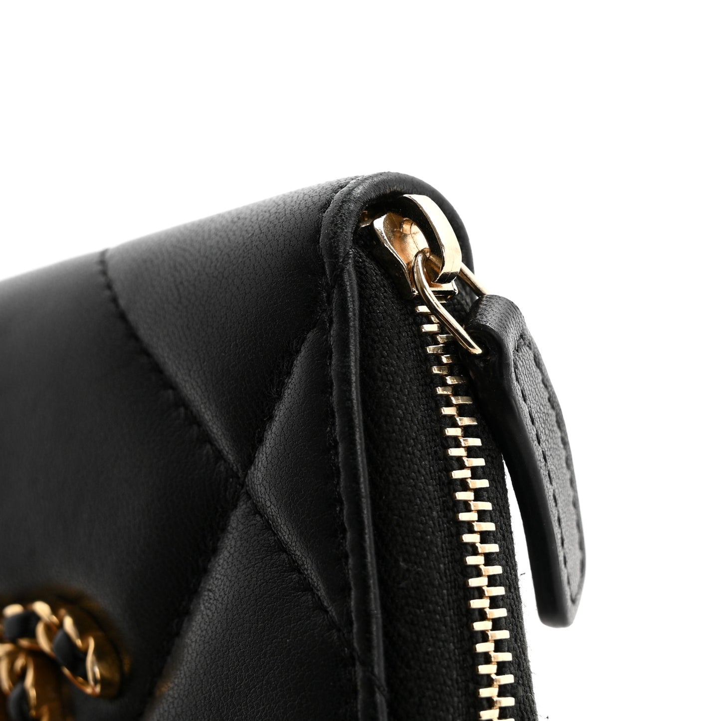 Lambskin Quilted Chanel 19 Zip Around Coin Purse Wallet Black