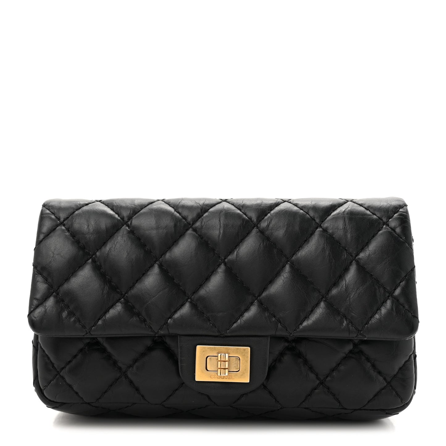 Aged Calfskin Quilted 2.55 Reissue Flap Belt Bag Clutch Black