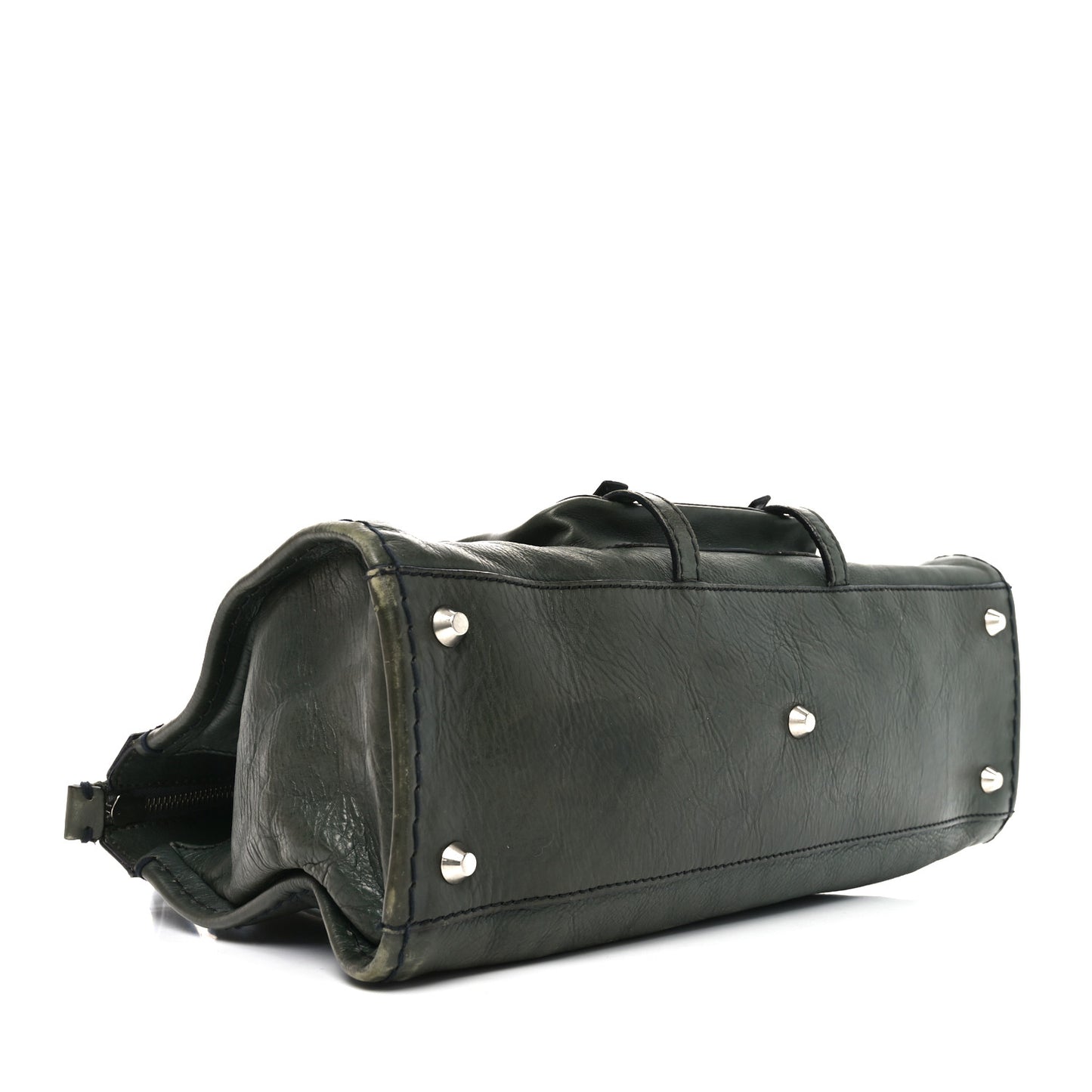 Shiny Tanned Calfskin Edith Satchel Deep Khaki