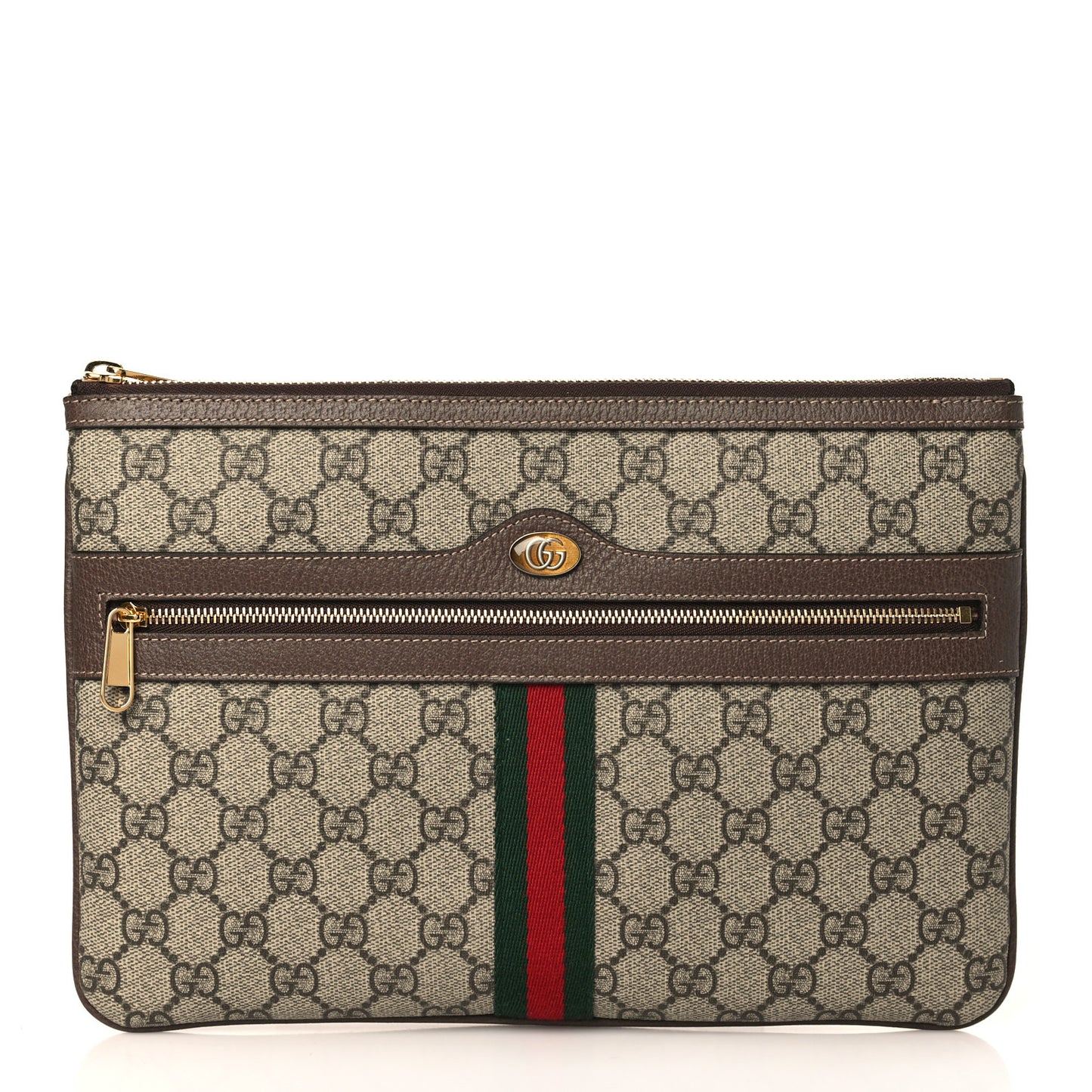 GG Supreme Monogram Large Ophidia Pouch Clutch Brown
