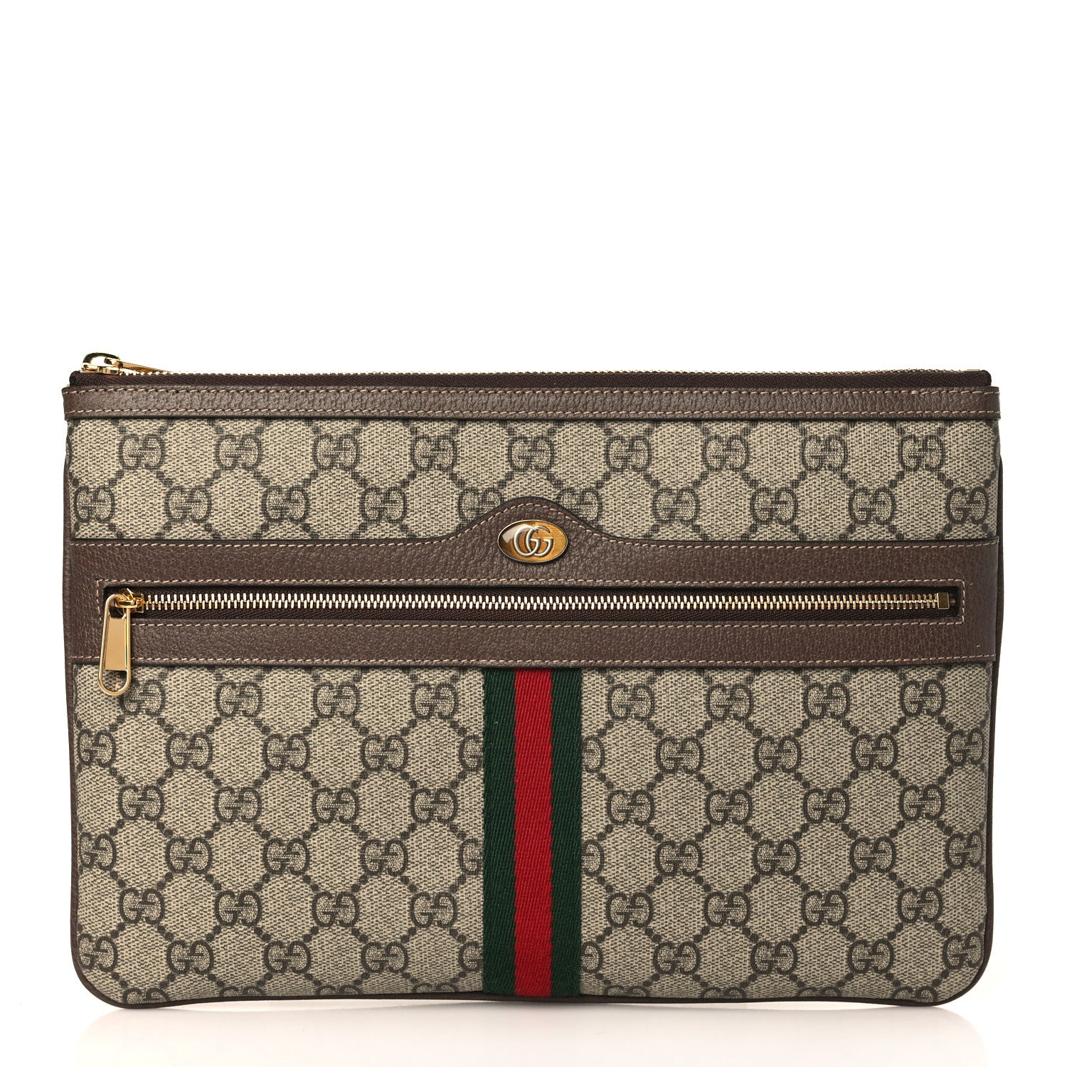 Gucci GG Supreme Monogram Large Ophidia Pouch Clutch Brown 1 of 10