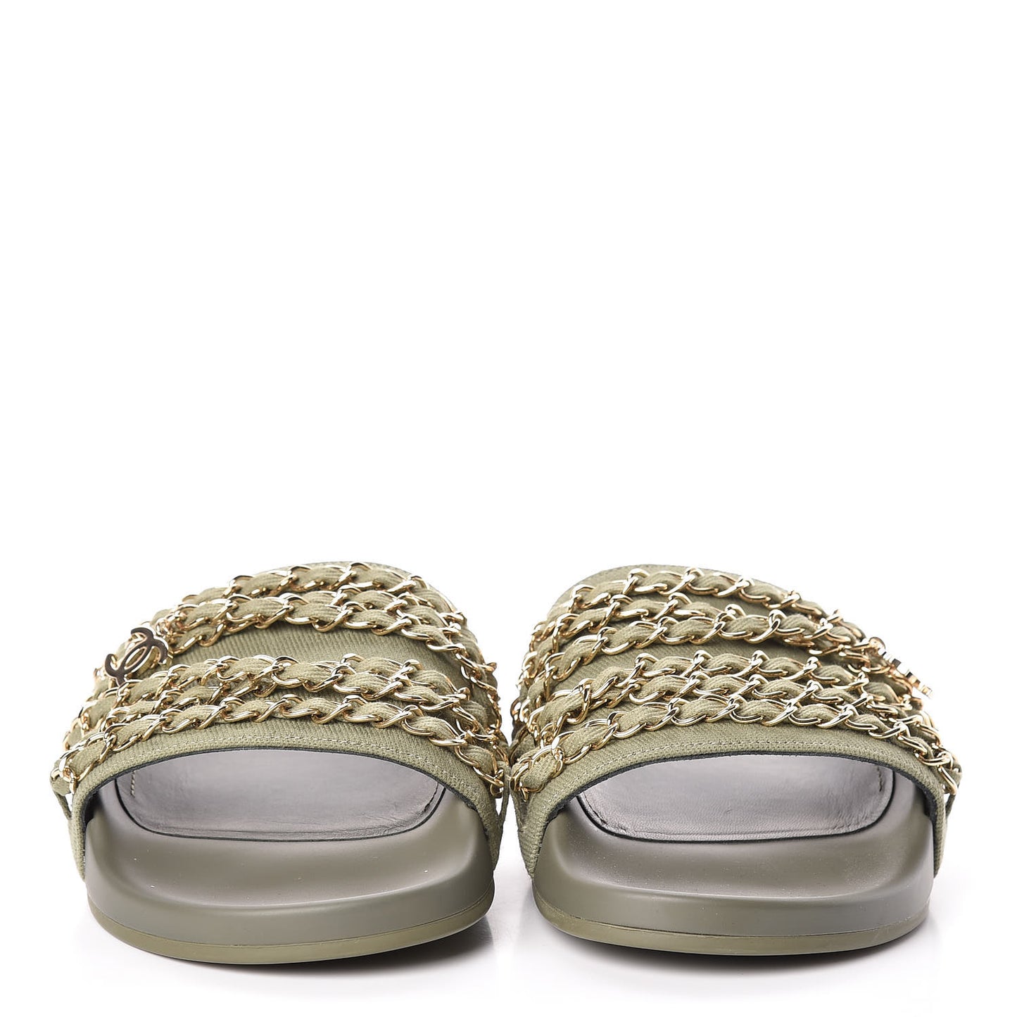 Canvas Chain Flat Sandals 38 Khaki