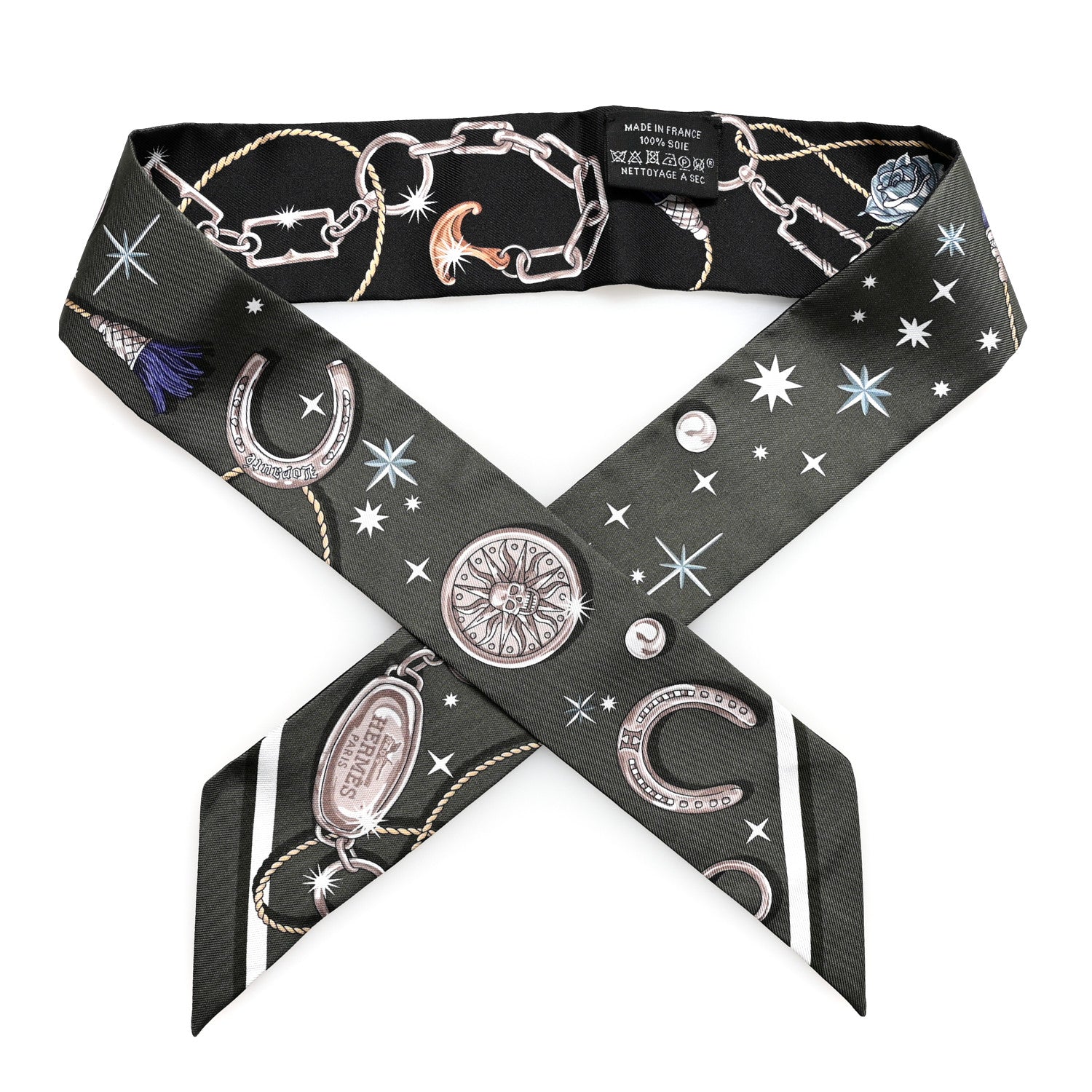 Hermes Silk C'est la Fete Twilly Kaki Fonce White Black 1 of 4
