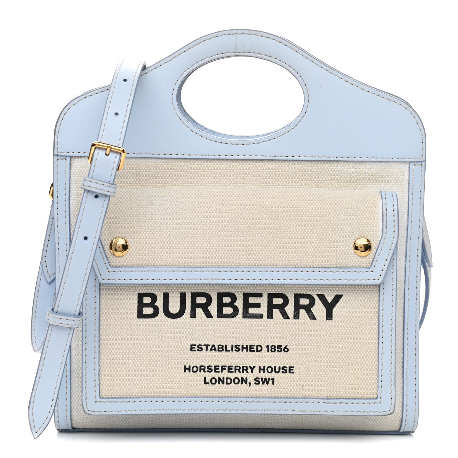 Burberry Canvas Smooth Calfskin Two Tone Mini Pocket Bag Natural Pale Blue 1 of 14