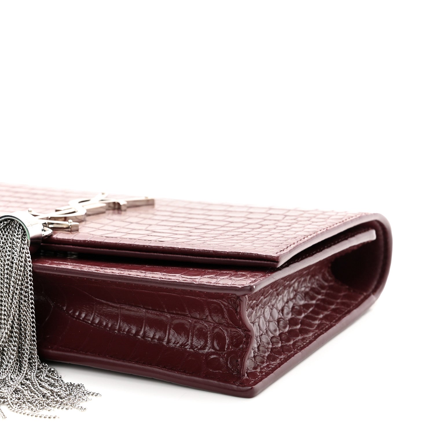 Saint Laurent Calfskin Crocodile Embossed Kate Monogram Tassel Chain Wallet Rouge Legion 9 of 9