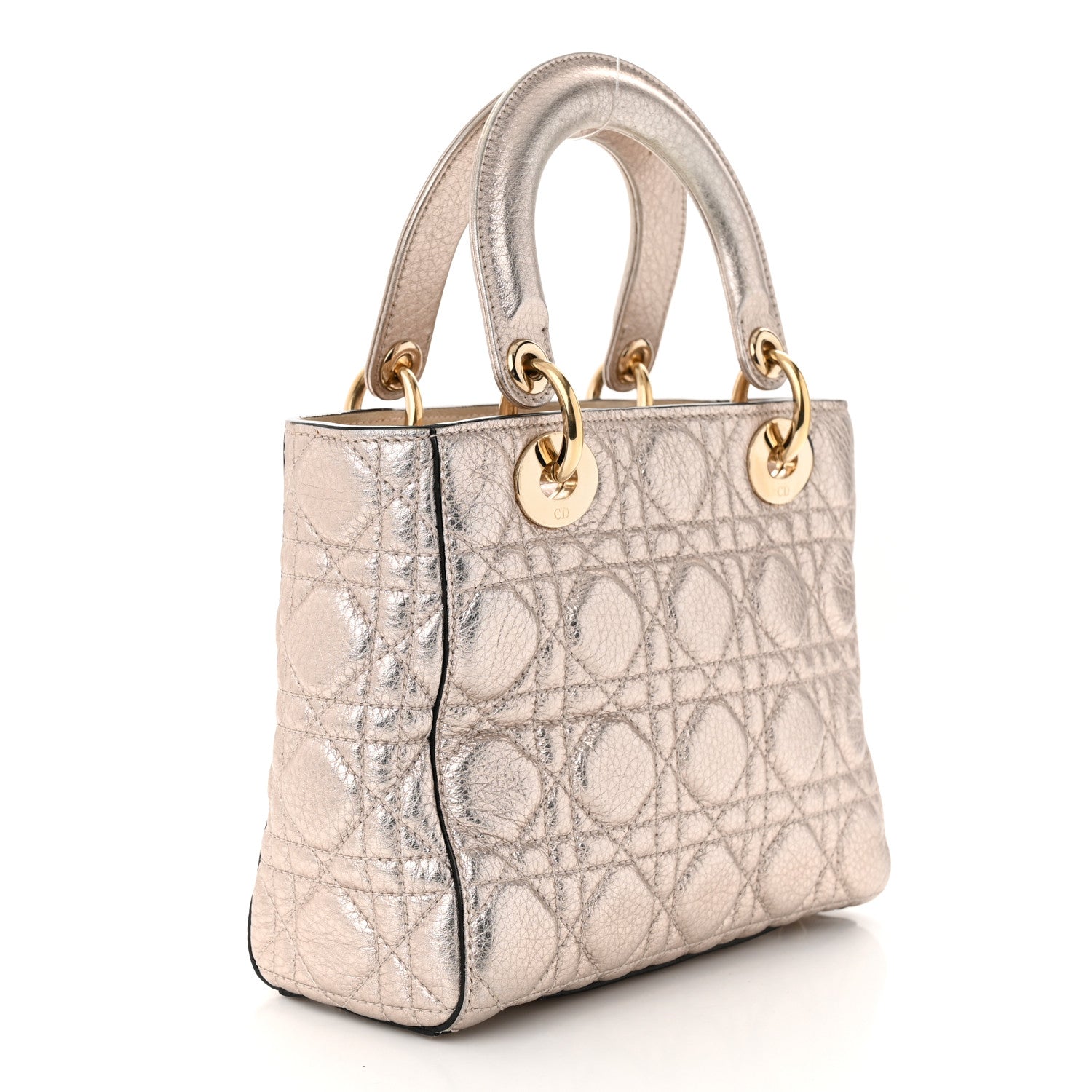 Christian Dior Metallic Grained Calfskin Cannage Small Supple Lady Dior Pale Gold 3 of 15