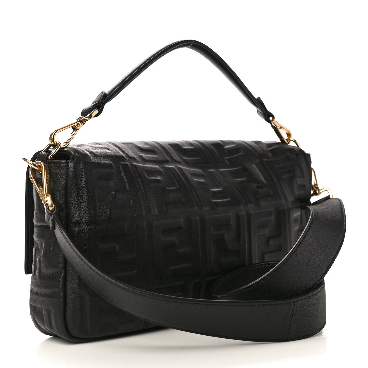 Fendi Nappa FF 1974 Embossed Large Baguette Black 2 of 8