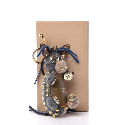 Burberry Calfskin Wool Cashmere Studded Mabel The Donkey Bag Charm Grey Multicolor 5 of 5