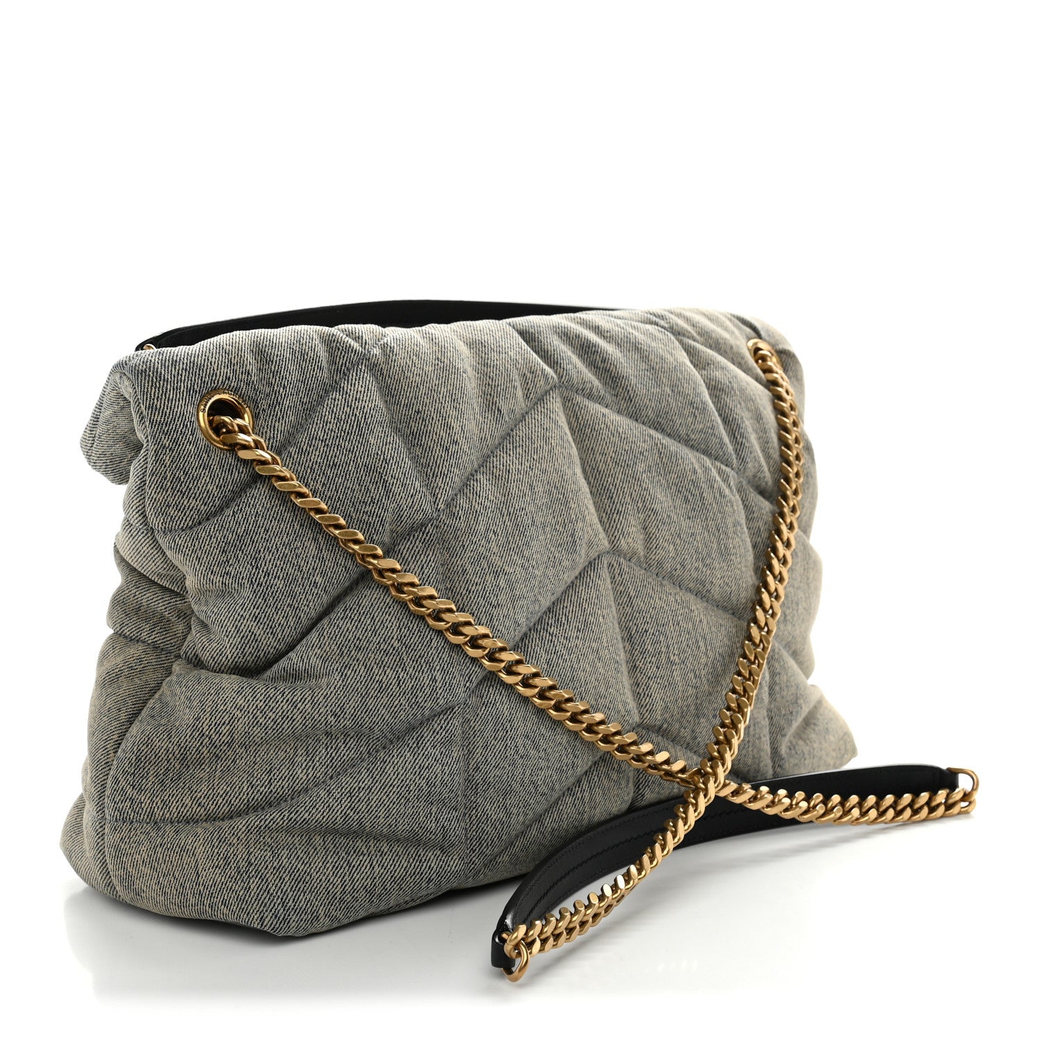 Saint Laurent Denim Quilted Medium Loulou Puffer Monogram Chain Satchel Rodeo Blue 2 of 9