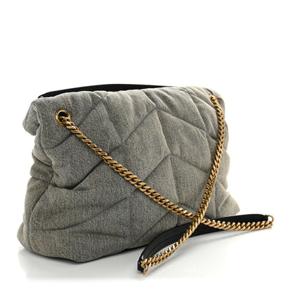 Saint Laurent Denim Quilted Medium Loulou Puffer Monogram Chain Satchel Rodeo Blue 2 of 9