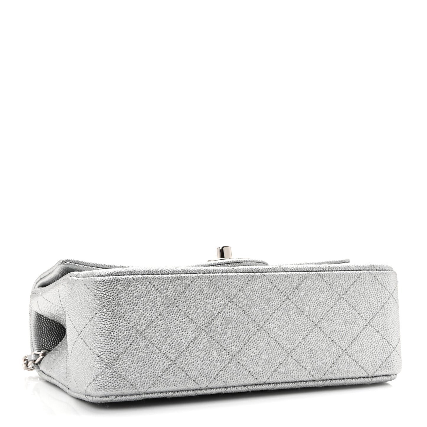Metallic Caviar Quilted Mini Top Handle Rectangular Flap Silver