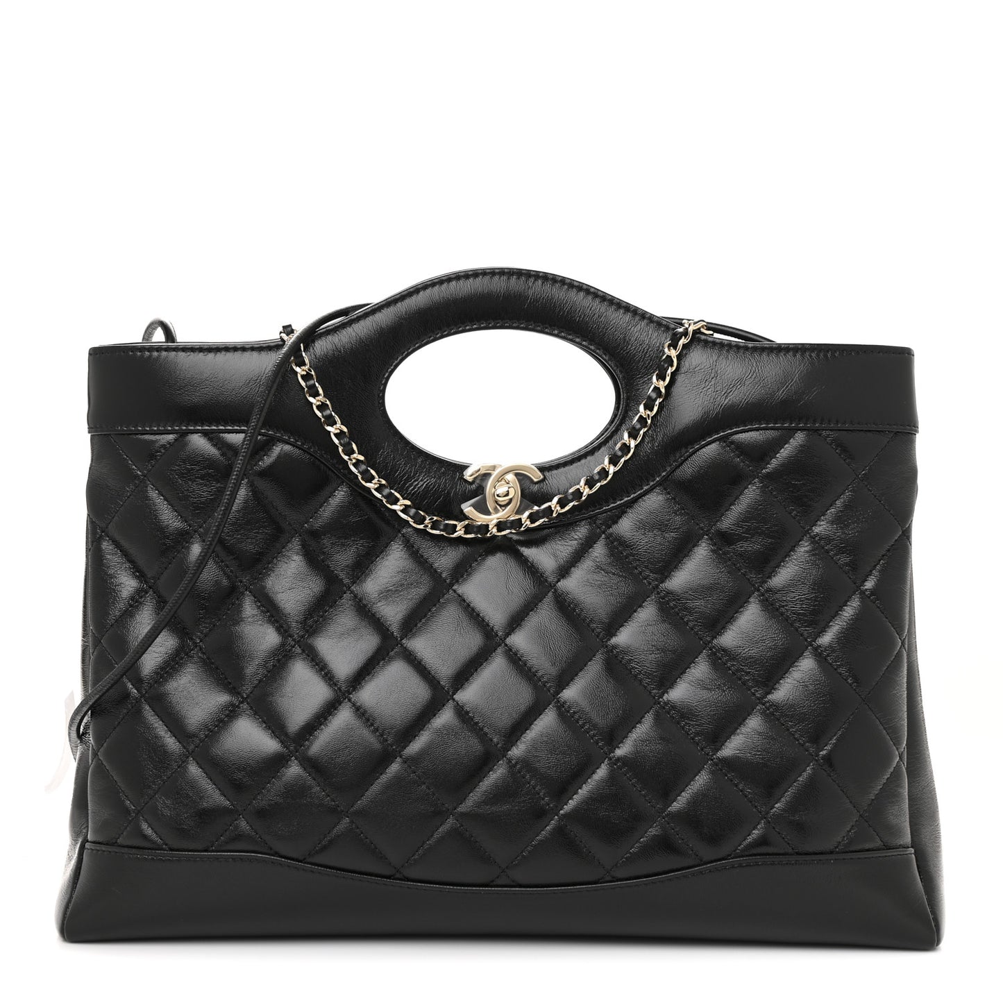 Shiny Lambskin Quilted 31 Shopping Bag Black