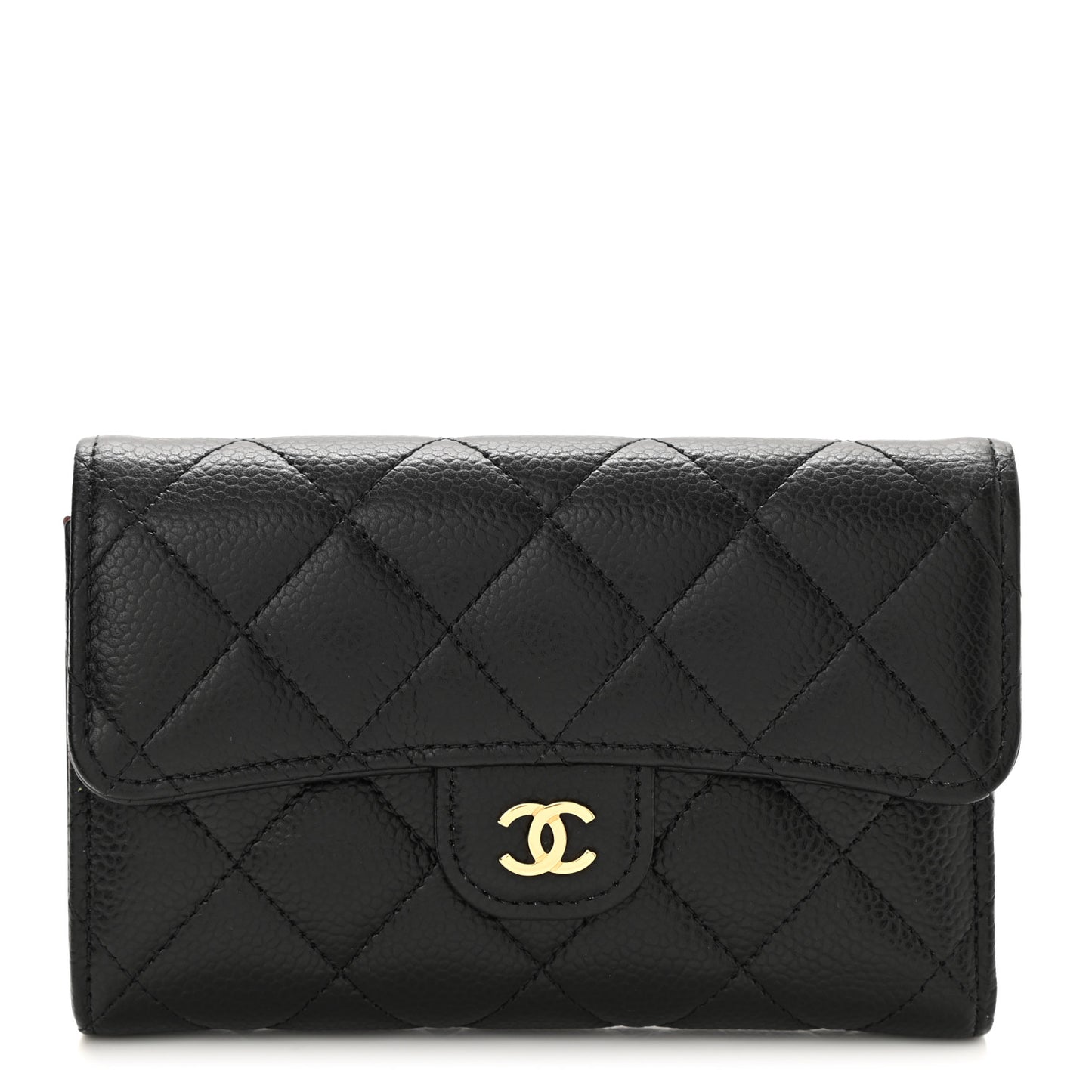 Caviar Quilted Medium Flap Wallet Black