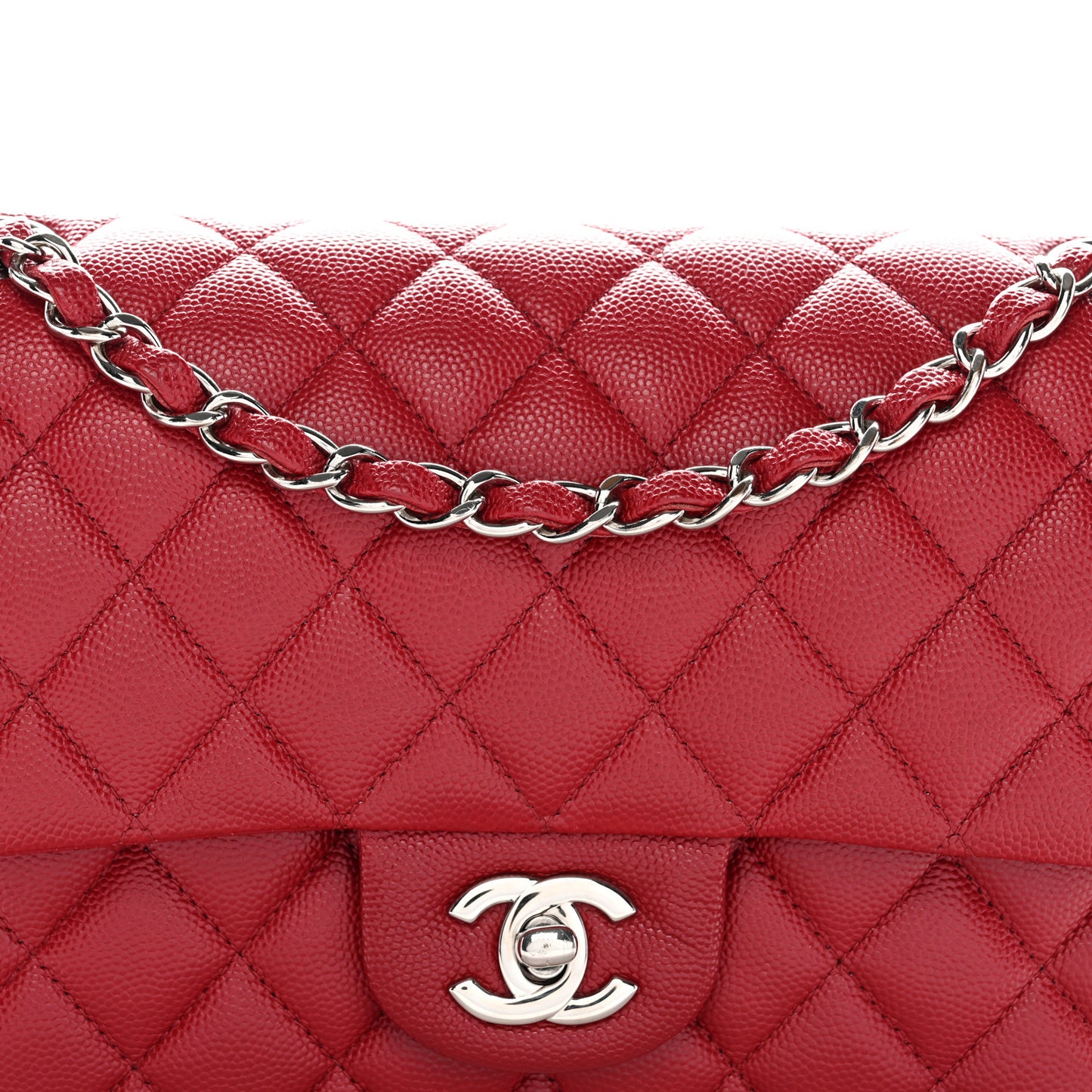 Caviar Quilted Medium Double Flap Red