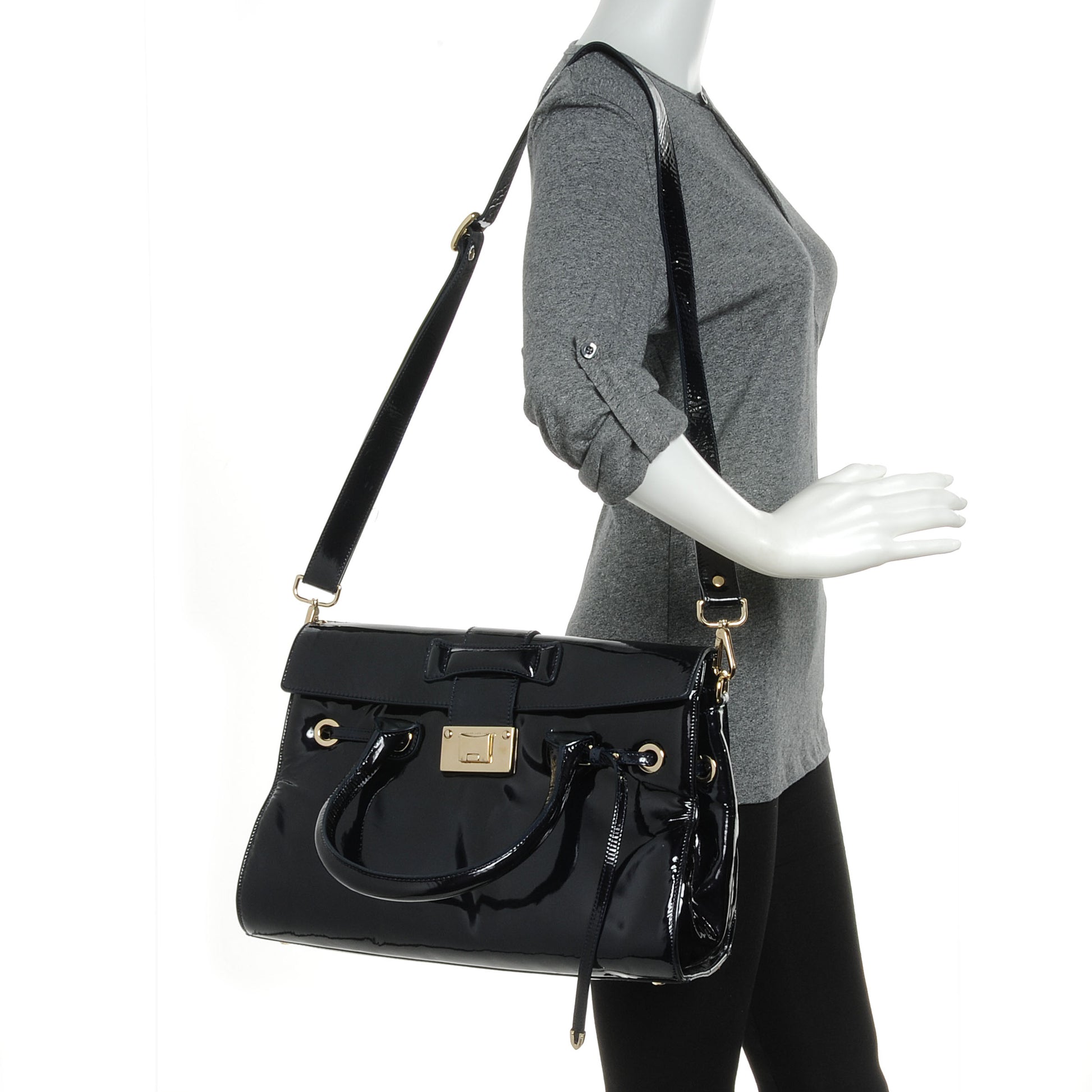 Jimmy Choo Patent Large Rosalie Satchel Navy 2 of 8