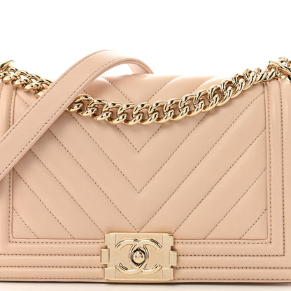 Chanel Lambskin Chevron Quilted Medium Boy Flap Light Beige 8 of 11
