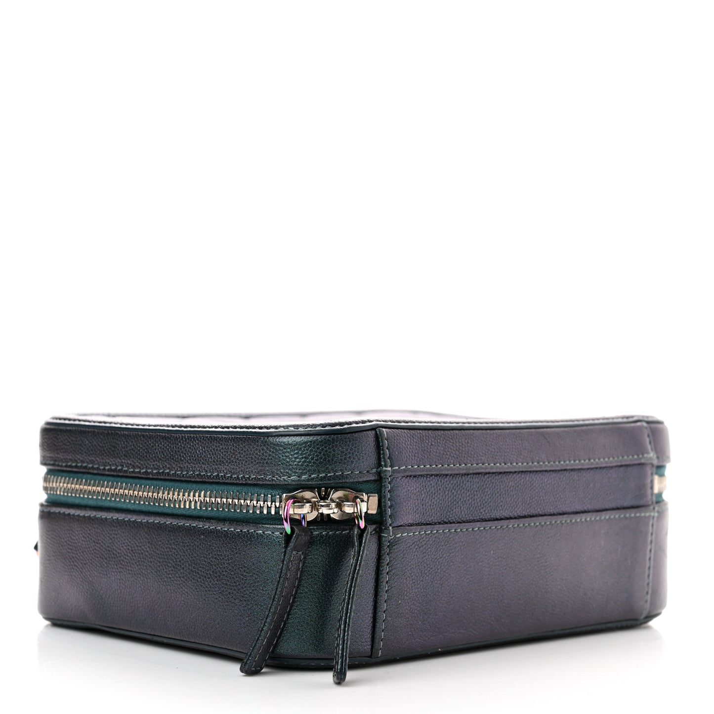Iridescent Caviar Quilted Medium CC Filigree Vanity Case Dark Turquoise