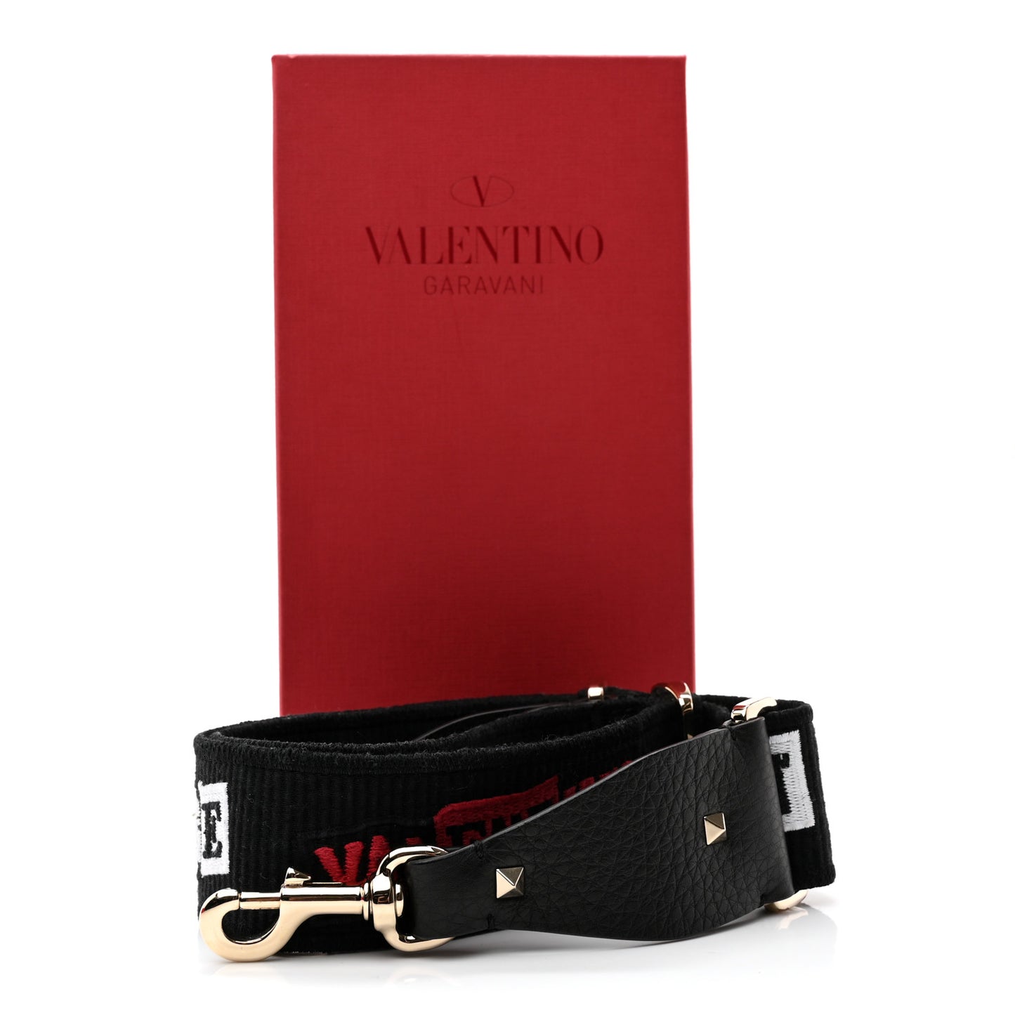 X JAMIE REID Canvas Embroidered Rockstud Guitar Strap Black