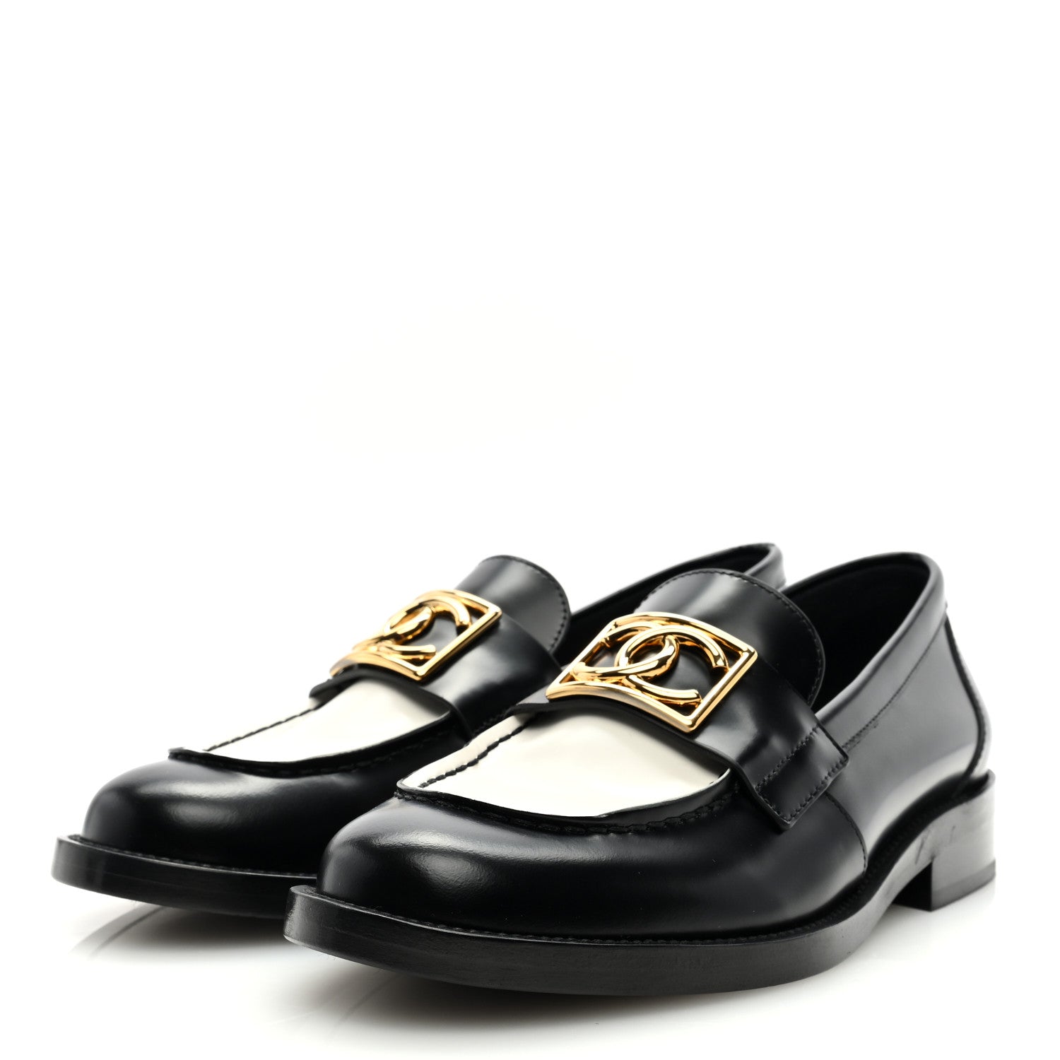Chanel Shiny Calfskin CC Loafers Black White 37 Black White 2 of 9