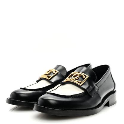 Chanel Shiny Calfskin CC Loafers Black White 37 Black White 2 of 9