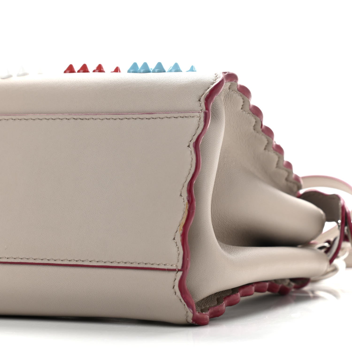 Fendi Nappa Embroidered Flower Scalloped Mini Peekaboo Iconic Satchel Grigio Polvere 9 of 12