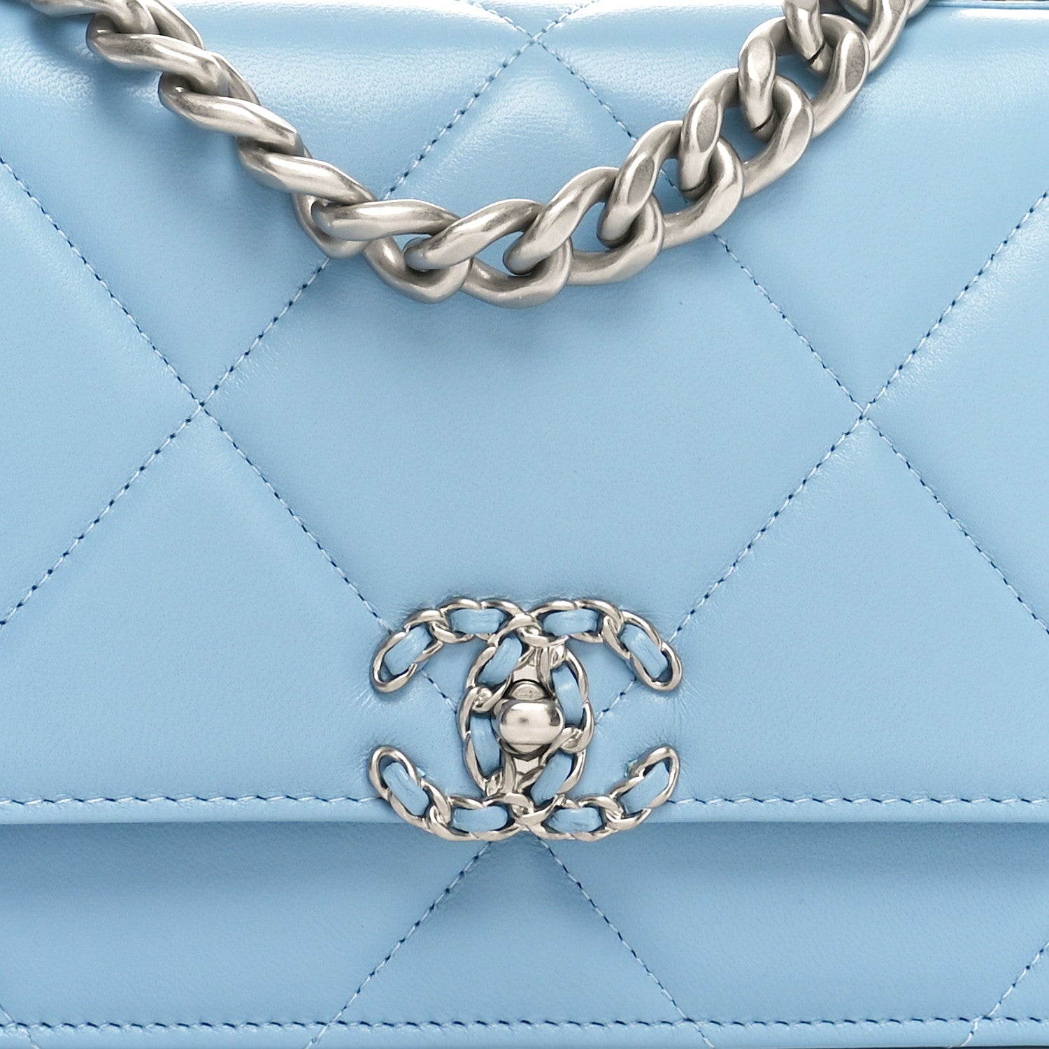Chanel Lambskin Quilted Chanel 19 Wallet On Chain WOC Light Blue 9 of 11