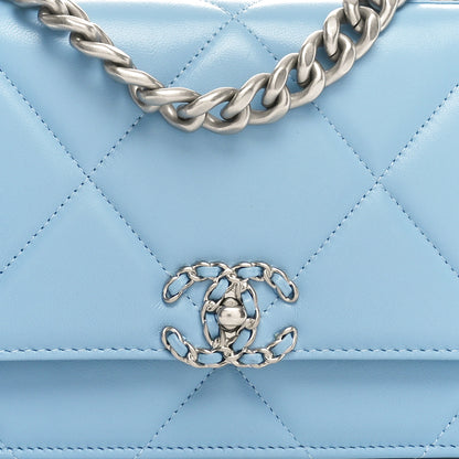 Chanel Lambskin Quilted Chanel 19 Wallet On Chain WOC Light Blue 9 of 11