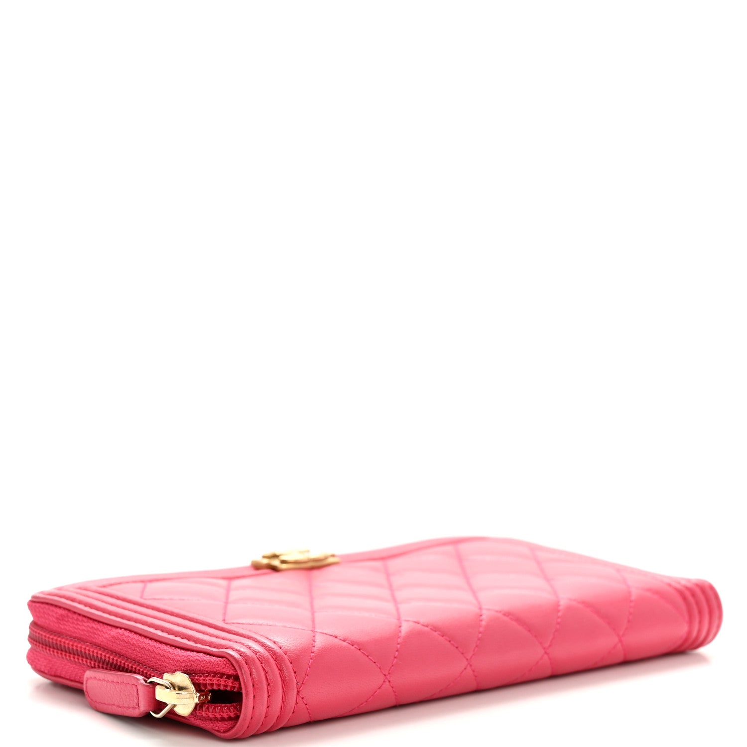 Chanel Lambskin Quilted Boy Zip Around Wallet Pink 4 of 12